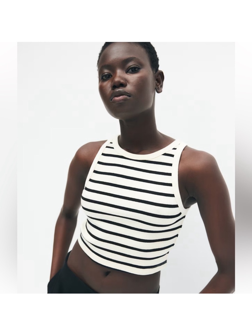 Striped Black & White Cropped Tank Top